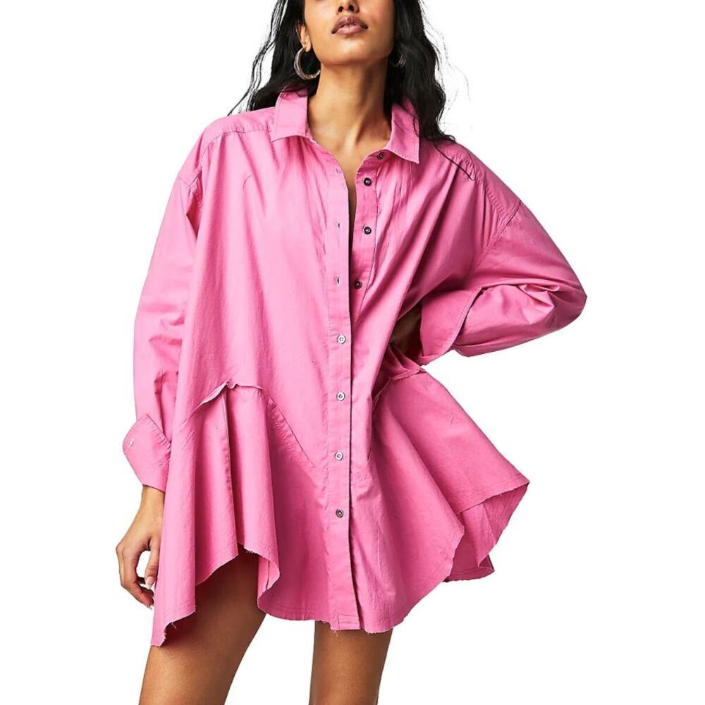 Free People Freya Cotton Poplin Tunic Top Aurora Pink XS Oversized NEW NWT